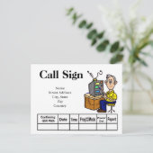 Cartoon Male Ham Operator QSL-kaart past het aan! Briefkaart (Staand voorkant)