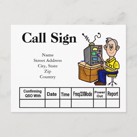 Cartoon Male Ham Operator QSL-kaart past het aan! Briefkaart (Voorkant)