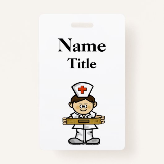Cartoon Male Nurse Badge past het aan! (Voorkant)