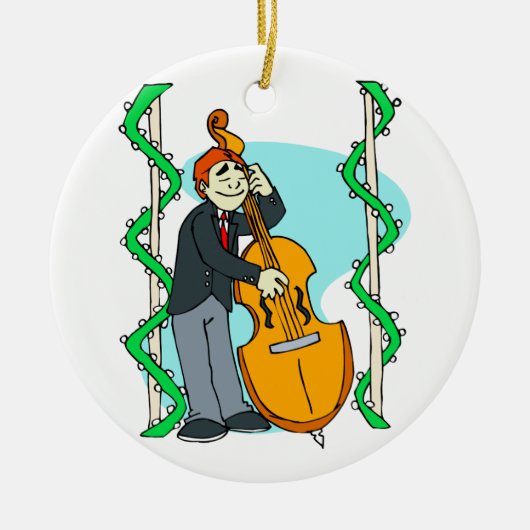 Cartoon man die rechtop in een bassin speelt keramisch ornament (Voorkant)