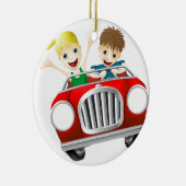 Cartoon man en vrouw in de auto keramisch ornament (Rechts)