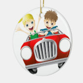 Cartoon man en vrouw in de auto keramisch ornament (Links)