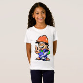 Cartoon Man in een harde Pet meisjes T-shirt (Voorkant volledig)