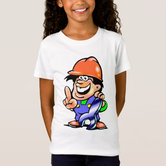Cartoon Man in een harde Pet meisjes T-shirt (Voorkant)