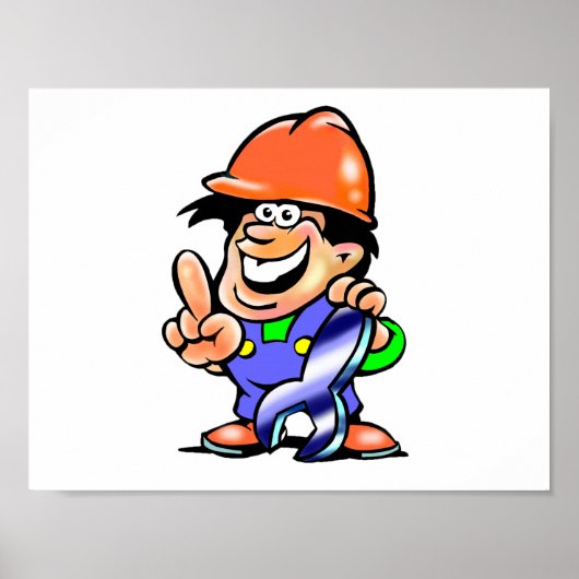 Cartoon Man in een Poster met harde Petten (Voorkant)
