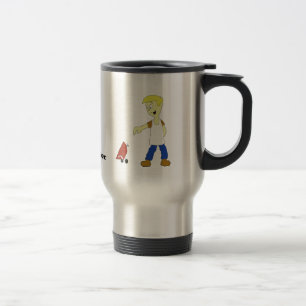 Cartoon Man met BBQ Grill Travel Mug Reisbeker
