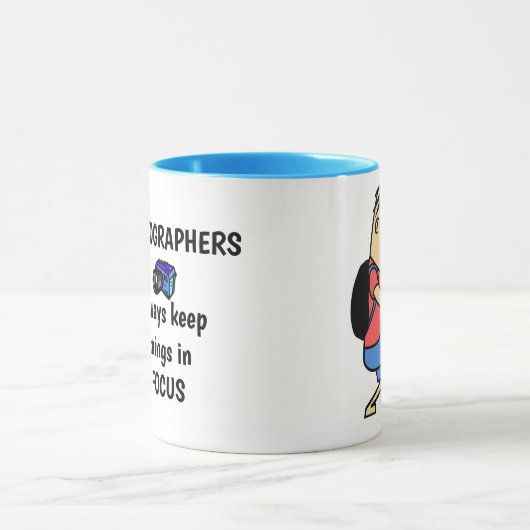 Cartoon man met camera-mok mok (Midden)