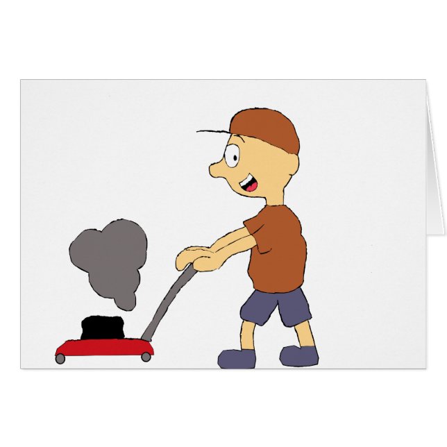 Cartoon Man met grasmaaier (Voorkant Horizontaal)