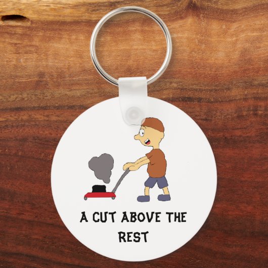 Cartoon Man met grasmaaier Sleutelhanger (Voorkant)