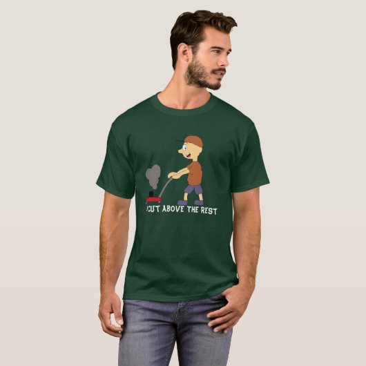 Cartoon Man met grasmaaier T-shirt (Voorkant volledig)