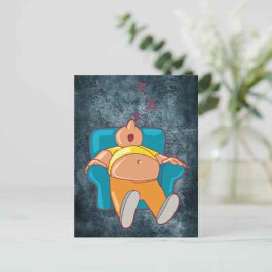 Cartoon Man Slapen in Stoel ZZZ Briefkaart (Staand voorkant)