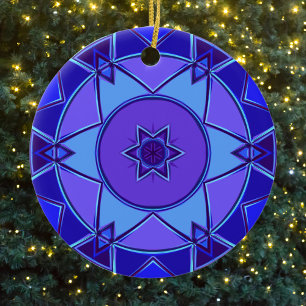 Cartoon Mandala Blauw en Paarse Keramisch Ornament