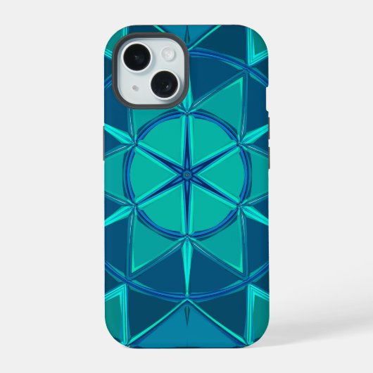Cartoon Mandala Blauw iPhone 15 Case (Achterkant)