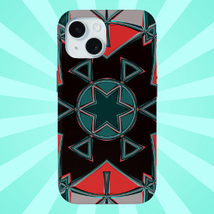 Cartoon Mandala Blauw Rood en Zwart iPhone 15 Case