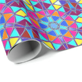 Cartoon Mandala Blauw Roze Geel en Sinaasappel Cadeaupapier (Rol Hoek)