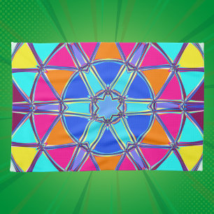 Cartoon Mandala Blauw Roze Geel en Sinaasappel Theedoek