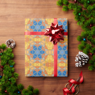 Cartoon Mandala blauw Sinaasappel en geel Cadeaupapier