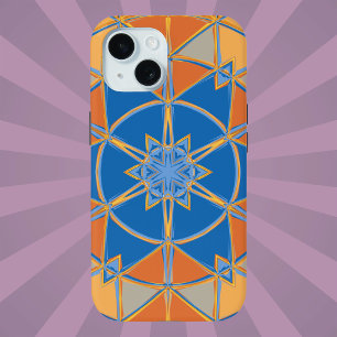 Cartoon Mandala blauw Sinaasappel en geel iPhone 15 Case