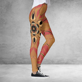 Cartoon Mandala Bloed Oranje en Roze Leggings