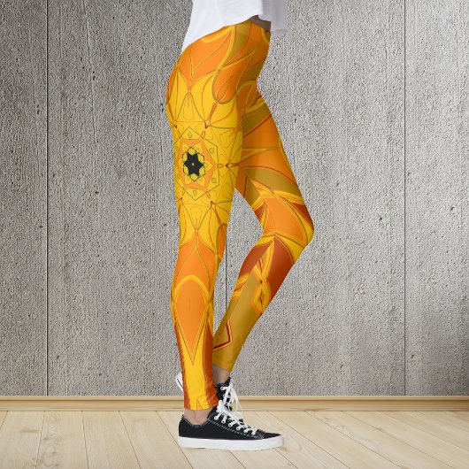 Cartoon Mandala Bloem Oranje Geel en Rood Leggings