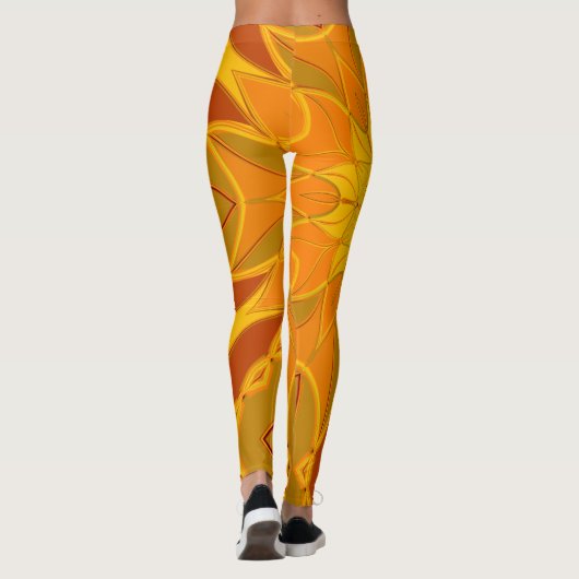 Cartoon Mandala Bloem Oranje Geel en Rood Leggings (Achterkant)