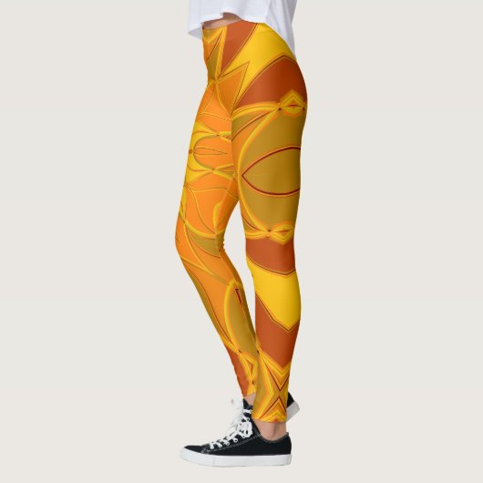 Cartoon Mandala Bloem Oranje Geel en Rood Leggings (Links)