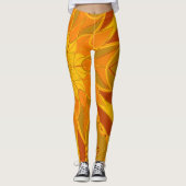 Cartoon Mandala Bloem Oranje Geel en Rood Leggings (Voorkant)
