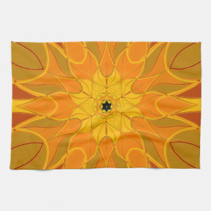 Cartoon Mandala Bloem Oranje Geel en Rood Theedoek