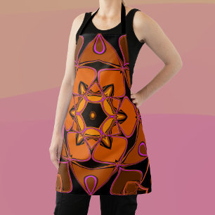 Cartoon Mandala Bloem Oranje Roze en Zwart Schort
