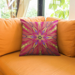 Cartoon Mandala Bloem Roze Geel en Paars Kussen