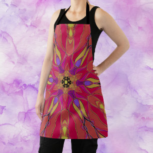 Cartoon Mandala Bloem Roze Geel en Paars Schort