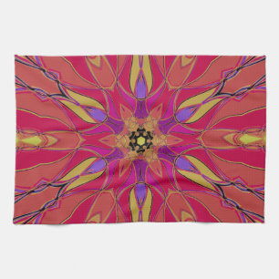 Cartoon Mandala Bloem Roze Geel en Paars Theedoek