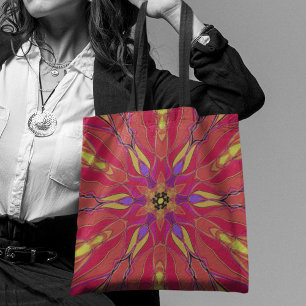 Cartoon Mandala Bloem Roze Geel en Paars Tote Bag