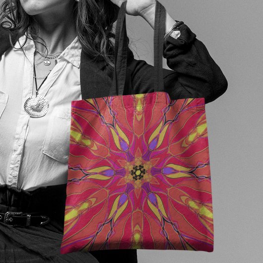 Cartoon Mandala Bloem Roze Geel en Paars Tote Bag