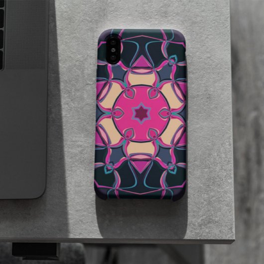 Cartoon Mandala Bloem Roze Geel en Zwart Case-Mate iPhone Case