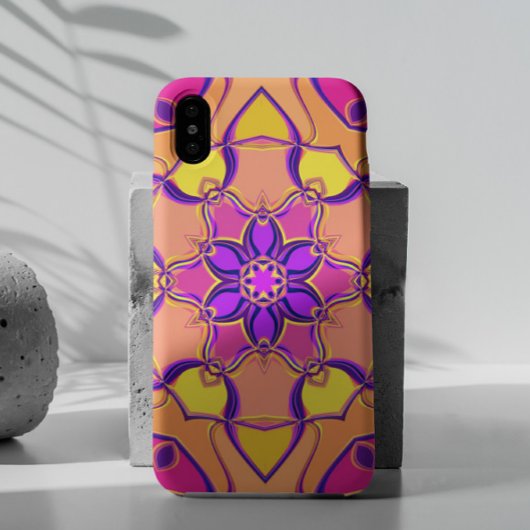 Cartoon Mandala Bloem Roze Paars en Oranje Case-Mate iPhone Case