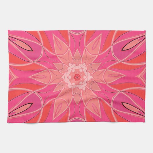 Cartoon Mandala Bloem Roze Theedoek (Horizontaal)