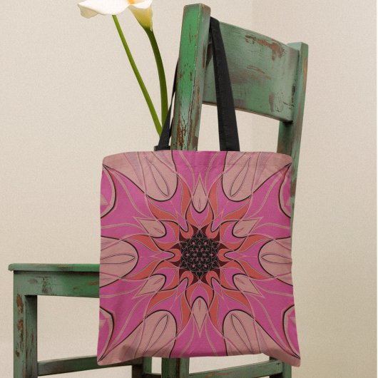 Cartoon Mandala Bloem Roze Tote Bag