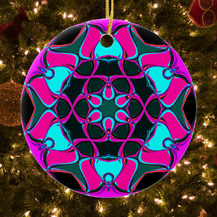 Cartoon Mandala Bloemroze en blauw Keramisch Ornament