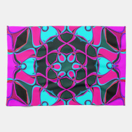 Cartoon Mandala Bloemroze en blauw Theedoek