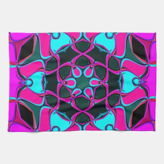 Cartoon Mandala Bloemroze en blauw Theedoek (Horizontaal)