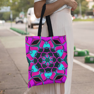 Cartoon Mandala Bloemroze en blauw Tote Bag