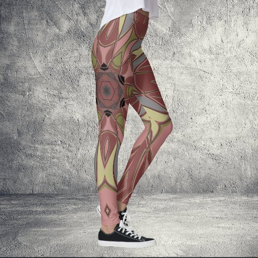 Cartoon Mandala Bloemroze en geel Leggings