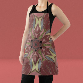 Cartoon Mandala Bloemroze en geel Schort