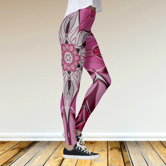 Cartoon Mandala Bloemroze en wit Leggings