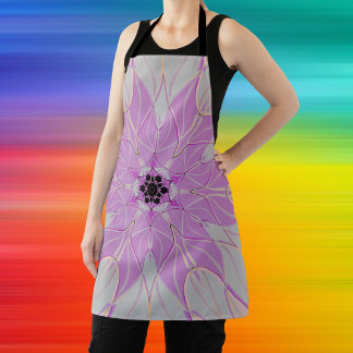 Cartoon Mandala Bloemroze en wit Schort