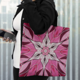 Cartoon Mandala Bloemroze en wit Tote Bag