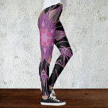 Cartoon Mandala Flower Black Paars en roze Leggings<br><div class="desc">Dit funky mandala-bloemontwerp kenmerkt zwart,  paars en roze in een cartoon stijl. Drijvende geometrische visuals voor de moderne hippie of het liefhebber van levendige kleuren!</div>