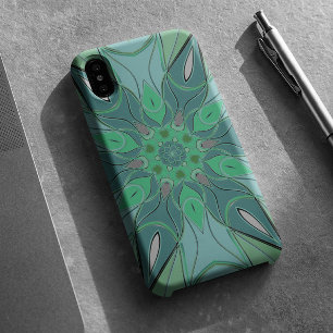 Cartoon Mandala Flower Blue en Green Case-Mate iPhone Case