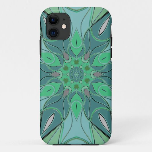 Cartoon Mandala Flower Blue en Green Case-Mate iPhone Case (Achterkant)